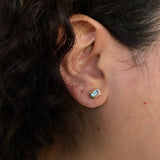 0.20 TCW Emerald Cut Moissanite Bezel Stud Earrings in Gold 3