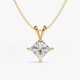 1.0 CT Princess Moissanite Diamond Solitaire Pendant Necklace in Solid Gold 1