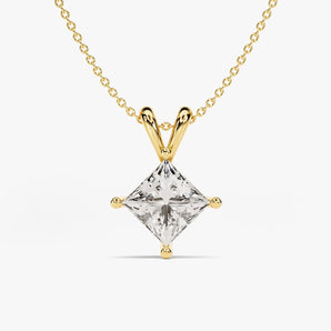 1.0 CT Princess Moissanite Diamond Solitaire Pendant Necklace in Solid Gold