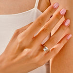 1.50 CT Emerald Cut Moissanite Solitaire Bridal Ring Set with Plain Wedding Bands 6