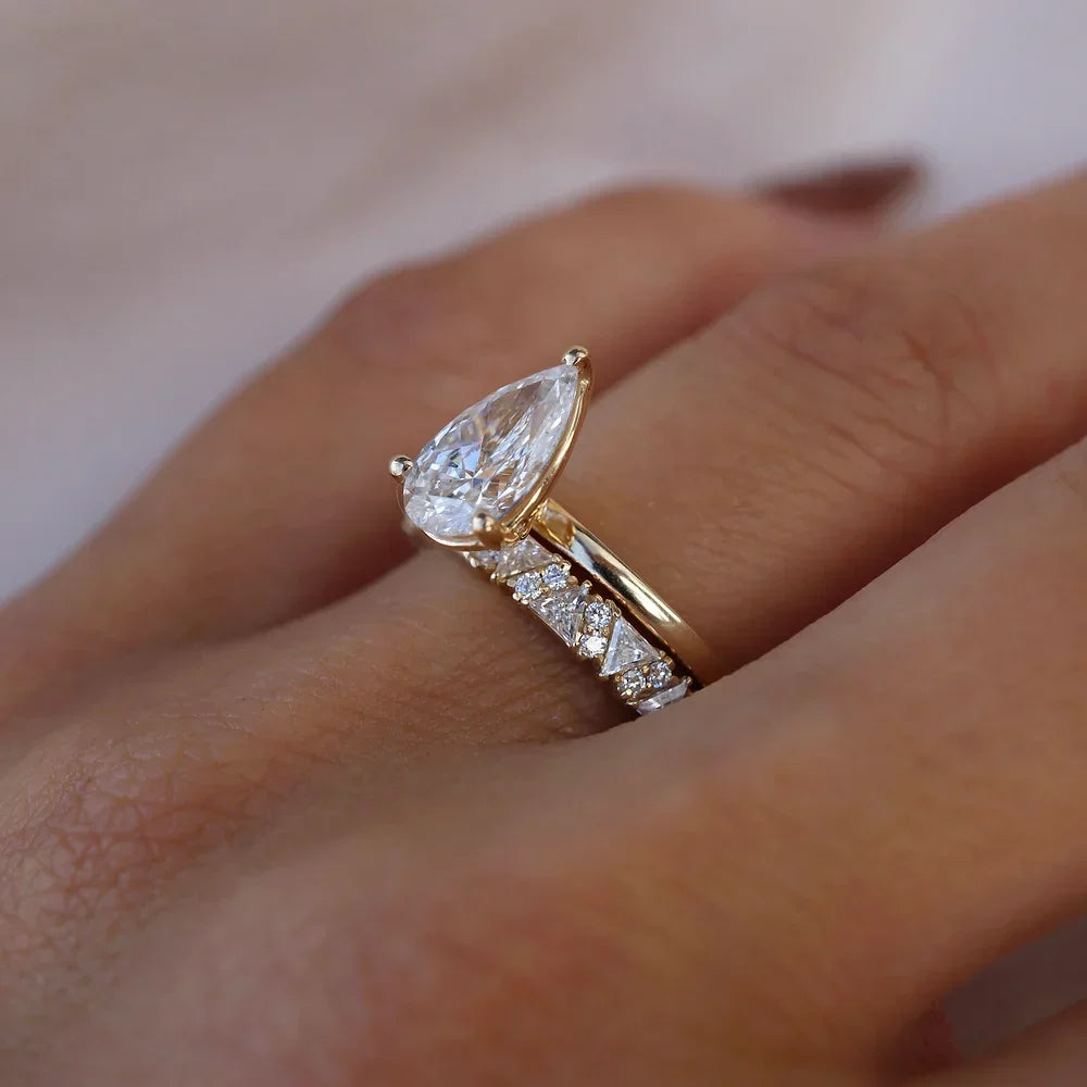 Stunning 0.4 TCW Trillion & Round Moissanite Stone with Half Eternity Wedding Band 6