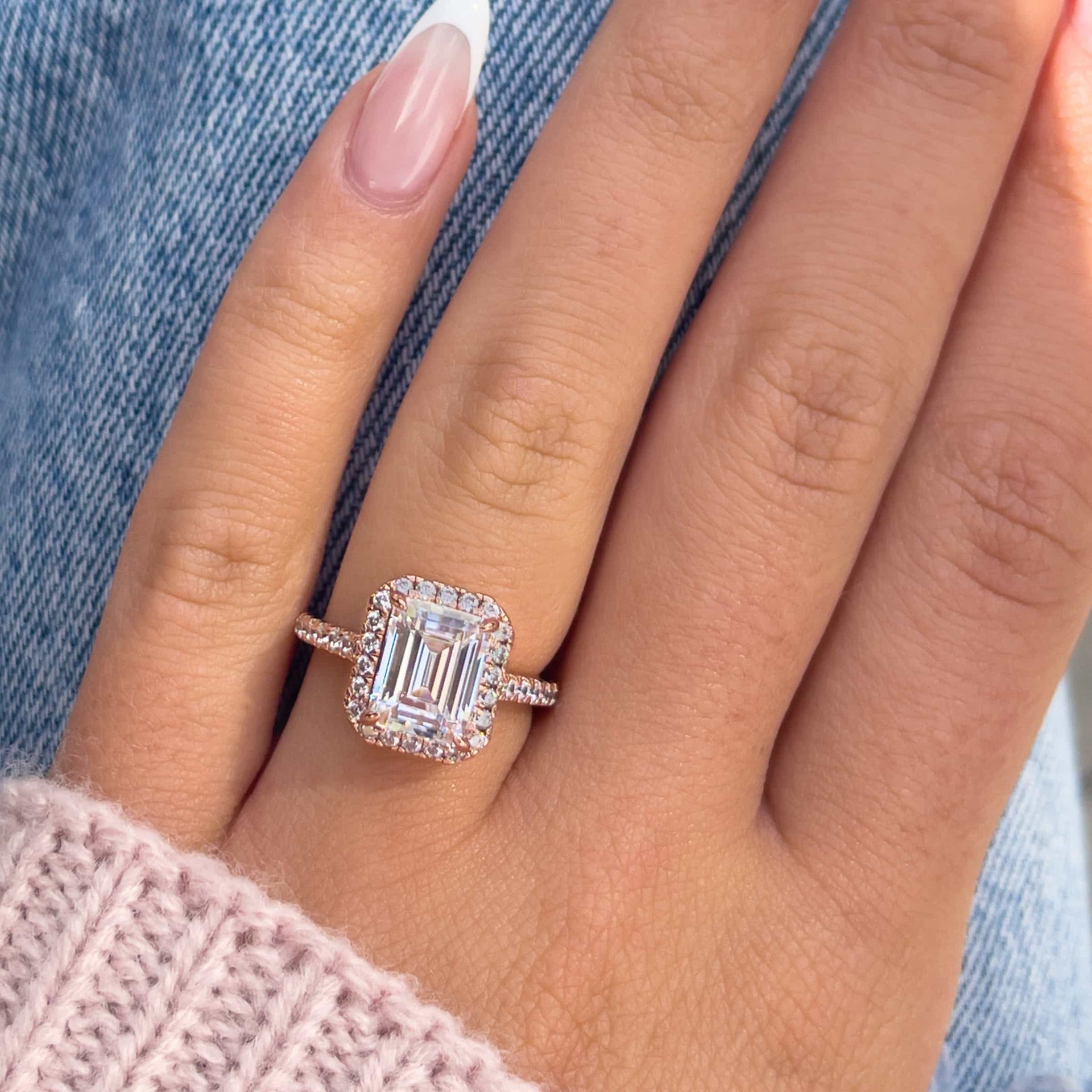 Stunning 3 CT Emerald Moissanite Engagement Ring with Pave and Halo Design 5