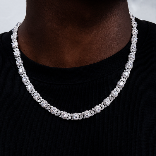30 CT Round Moissanite Diamond Iced Cuban Silver Necklace For Him 1