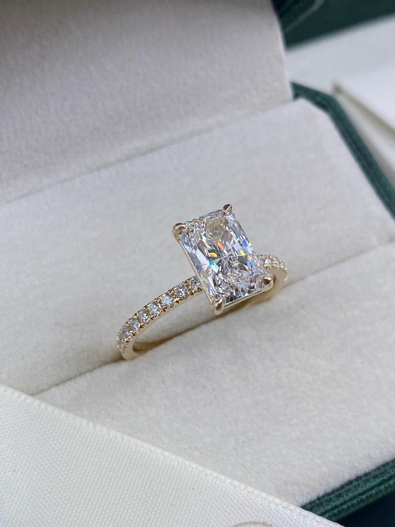 Stunning 2.30 CT Radiant Moissanite Engagement Ring with Pave Design 1