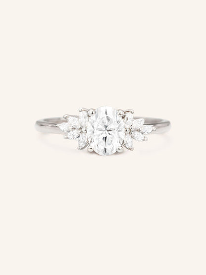 Stunning 1 CT Oval Moissanite Engagement Ring With Cluster Design 3