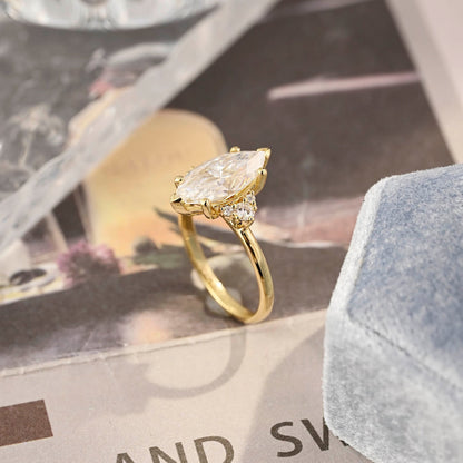 Stunning 3.0 CT Marquise Moissanite Engagement Ring with Cluster Design 2