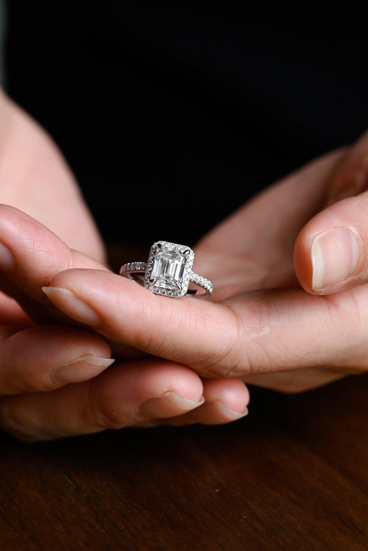 Stunning 1.0 - 2.0 CT Emerald Moissanite Engagement Ring with Pave and Halo Design 2