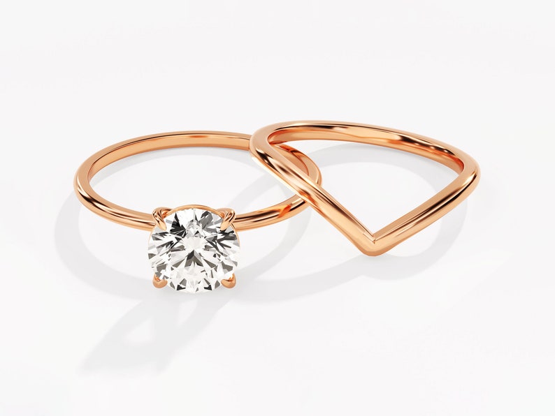 1.50 CT Round Cut Moissanite Solitaire Bridal Ring Set with Round Plain Curved Wedding Bands 4