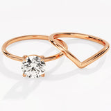 1.50 CT Round Cut Moissanite Bridal Ring Set with Plain Wedding Bands 6
