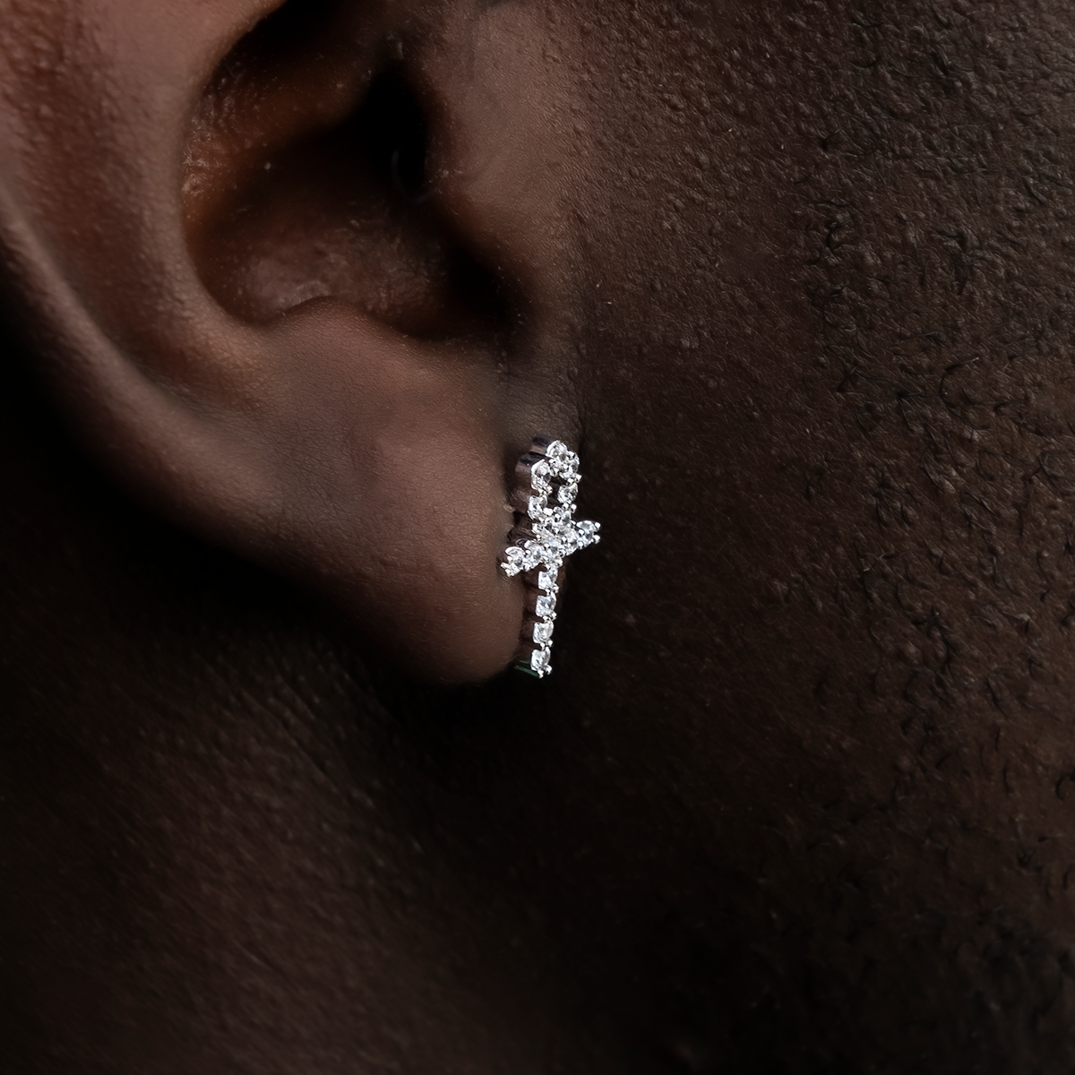 2.5 CT Round Moissanite Ankh Cross Stud Silver Earrings for Him 3