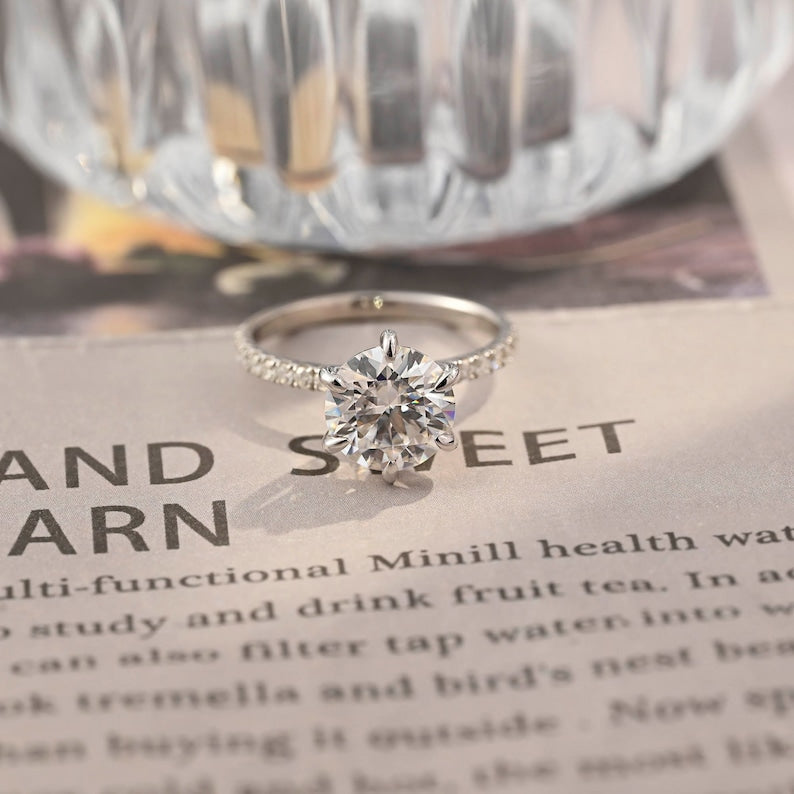 Stunning 3.0 CT Round Moissanite Engagement Ring with Pave Design 1