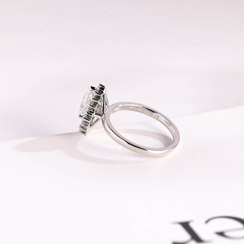 Stunning 1.0 - 2.0 CT Pear Moissanite Engagement Ring with Cluster Design 9