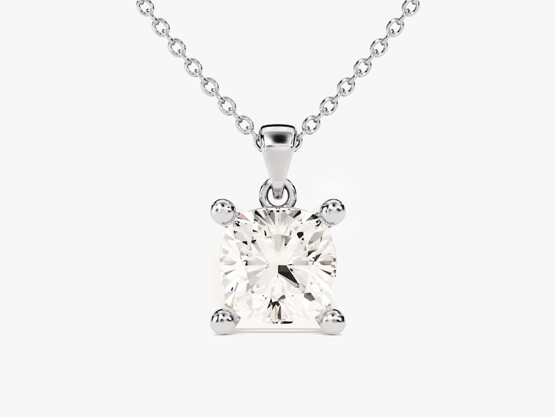 2.0 CT Cushion Moissanite Diamond Solitaire Pendant Necklace in Solid Gold 2