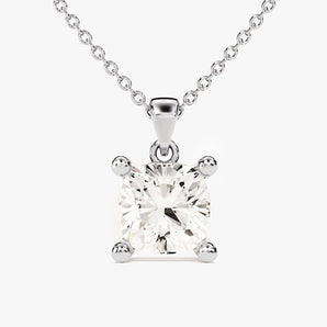 2.0 CT Cushion Moissanite Diamond Solitaire Pendant Necklace in Solid Gold