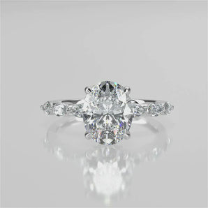 Stunning 2.11 CT Oval Moissanite Engagement Ring with Hidden Halo Halo & Pave Design