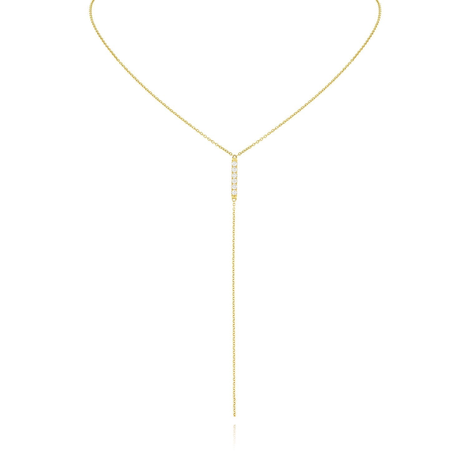 0.20 TWC Round Moissanite Diamond Bar Lariat  Necklace in Solid Gold 1