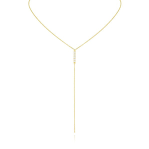 0.20 TWC Round Moissanite Diamond Bar Lariat  Necklace in Solid Gold