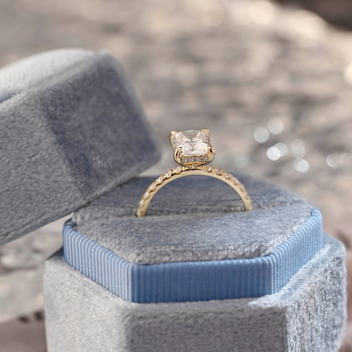 Stunning 3.0 CT Radiant Moissanite Engagement Ring with Pave & Hidden Halo Design 7