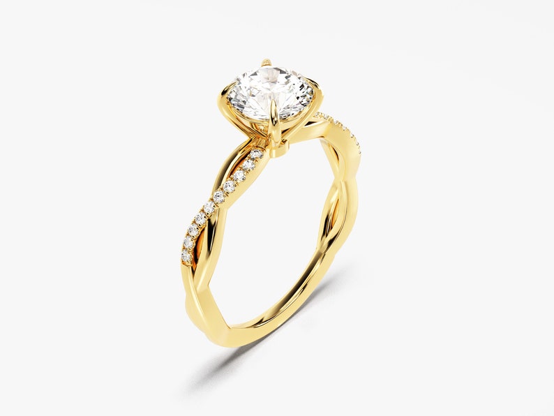 Stunning 1.0 CT Round Moissanite Engagement Ring with Twisted Pave Design 3