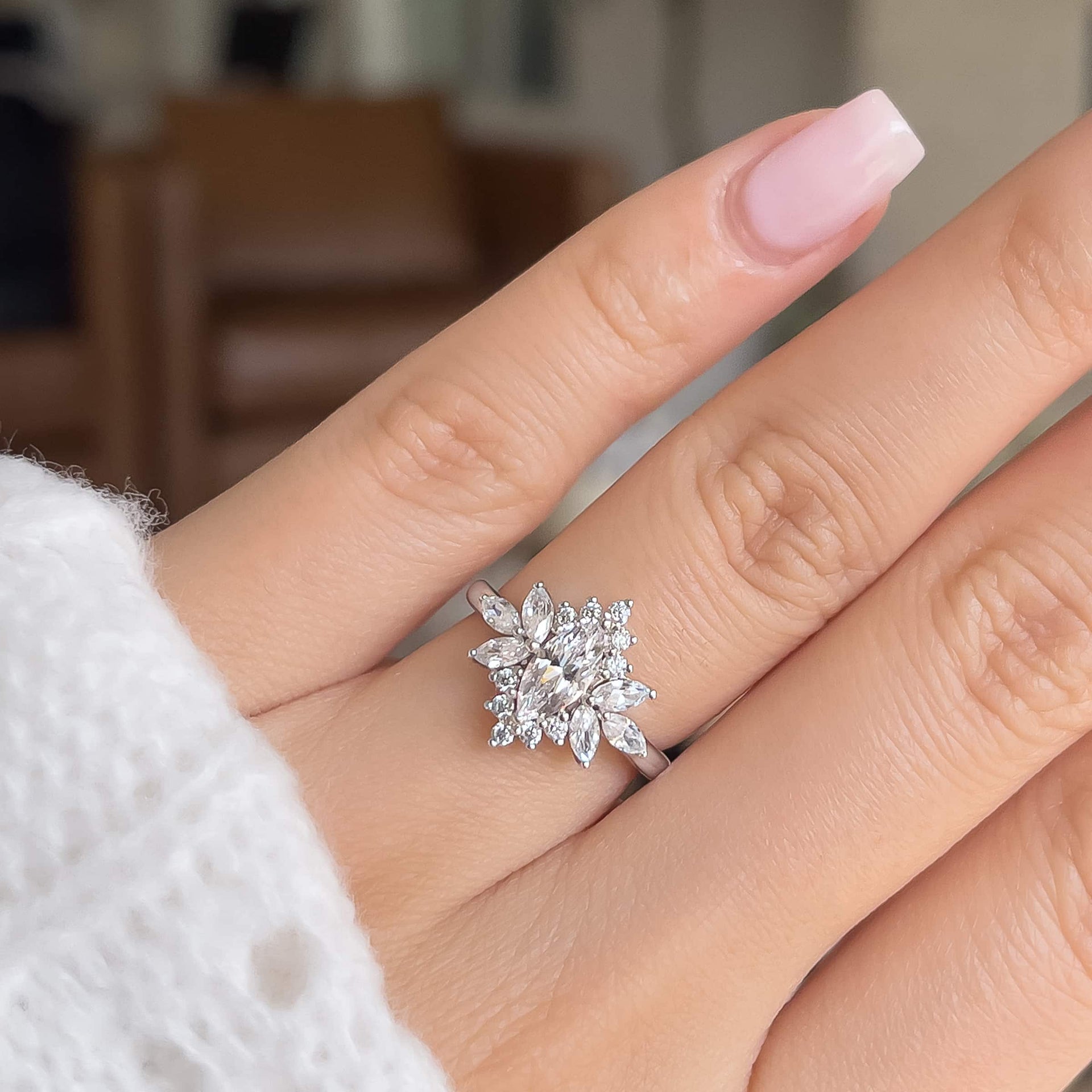 Stunning 0.5 CT Marquise Moissanite Engagement Ring With Cluster Design 6