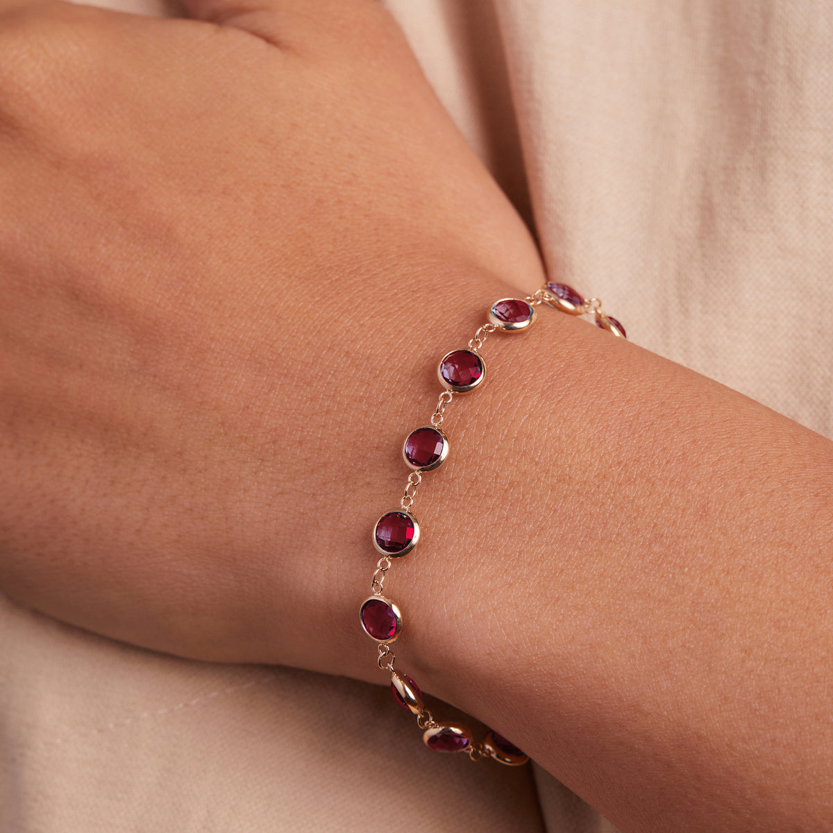 Round Ruby Lab Made Diamond- July Birthstone Dainty Bracelet 6