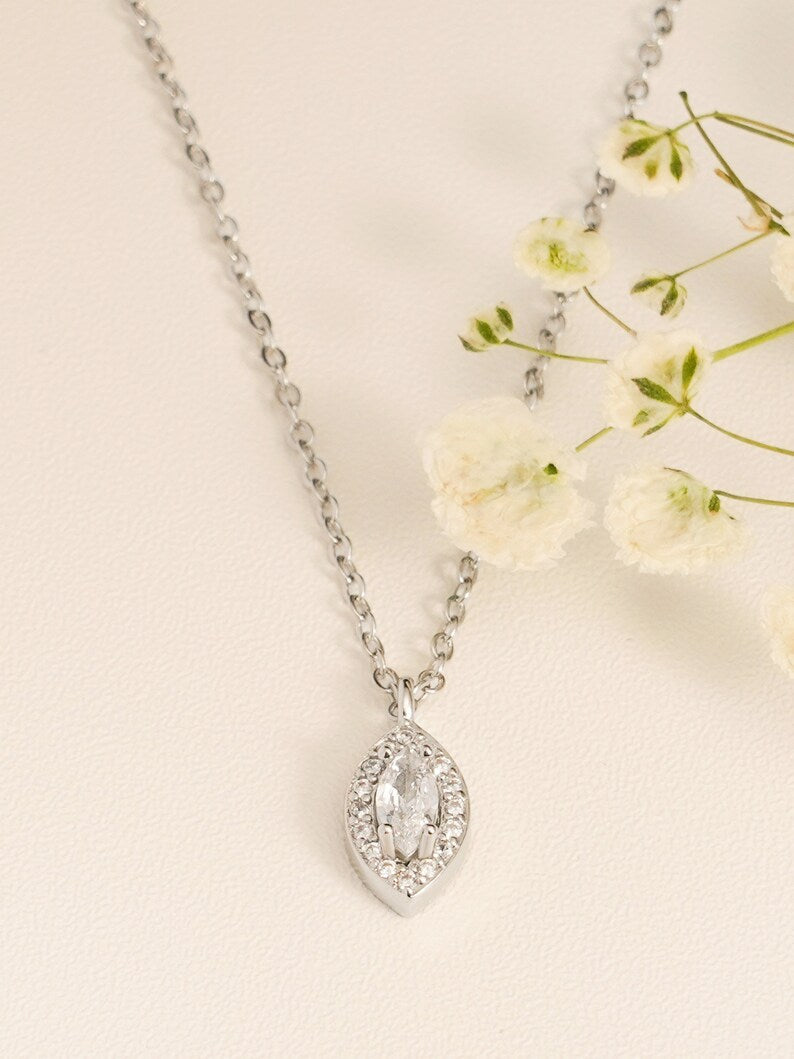 0.30 CT Marquise Moissanite Diamond Halo Pendant Necklace in Solid Gold 2