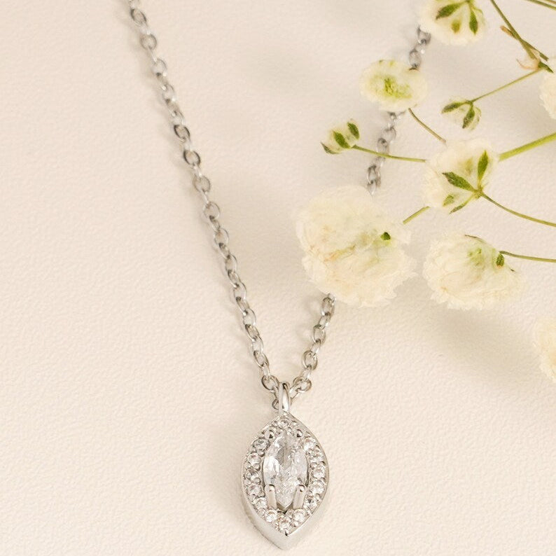 0.30 CT Marquise Moissanite Diamond Halo Pendant Necklace in Solid Gold 2