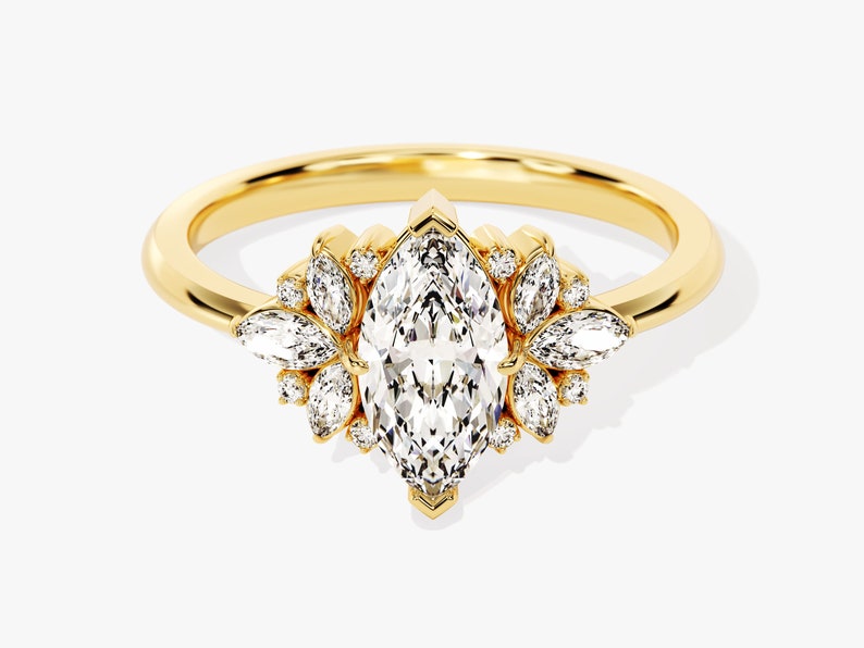 Stunning 1.0-1.50 CT Marquise Moissanite Engagement Ring with Cluster Design 1