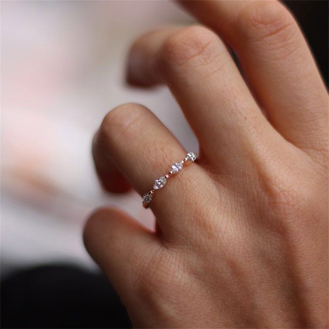 0.2 TCW Marquise Cut Moissanite Bridal Wedding Band With Pave Accents 1