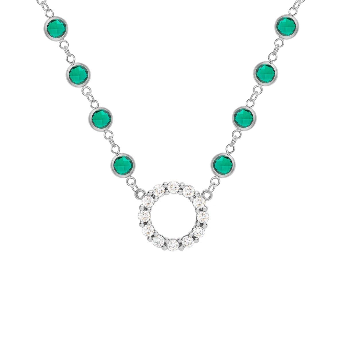9.36 TCW Round Emerald Lab Made Diamond- May Birthstone Necklace 7