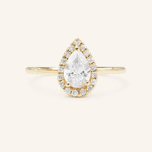 Stunning 0.74 CT Pear Moissanite Engagement Ring With Halo Design