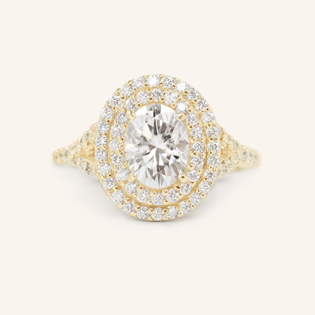 Stunning 1.0 CT Oval  Moissanite Engagement Ring with Double Halo & Pave Design 1