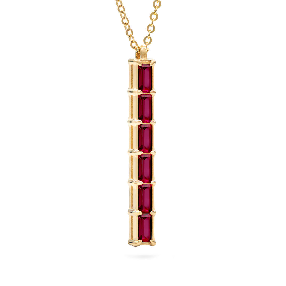 Baguette Ruby Lab Made Diamond- July Birthstone Bar Necklace 4