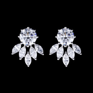 1.0 TCW Round & Marquise Cut Moissanite Drop Stud Earrings in Gold