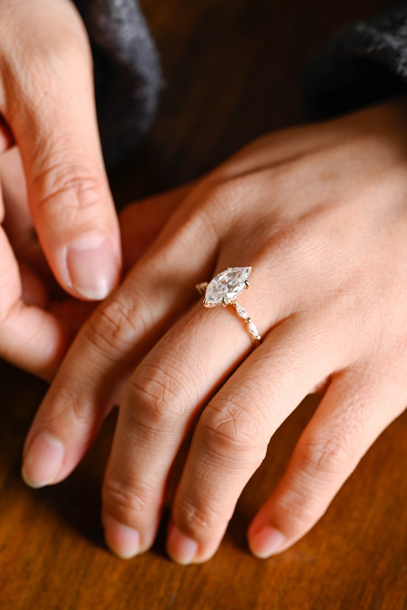 Stunning 1.0 - 2.0 CT Marquise Moissanite Engagement Ring with Pave & Hidden Halo Design 2