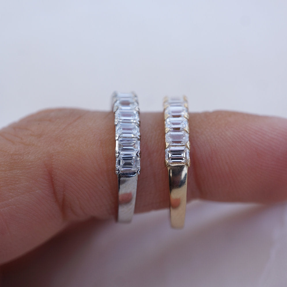 Stunning 0.6 TCW Emerald Moissanite Stone Full Eternity Wedding Band 6