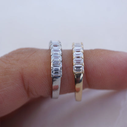Stunning 0.6 TCW Emerald Moissanite Stone Full Eternity Wedding Band 6