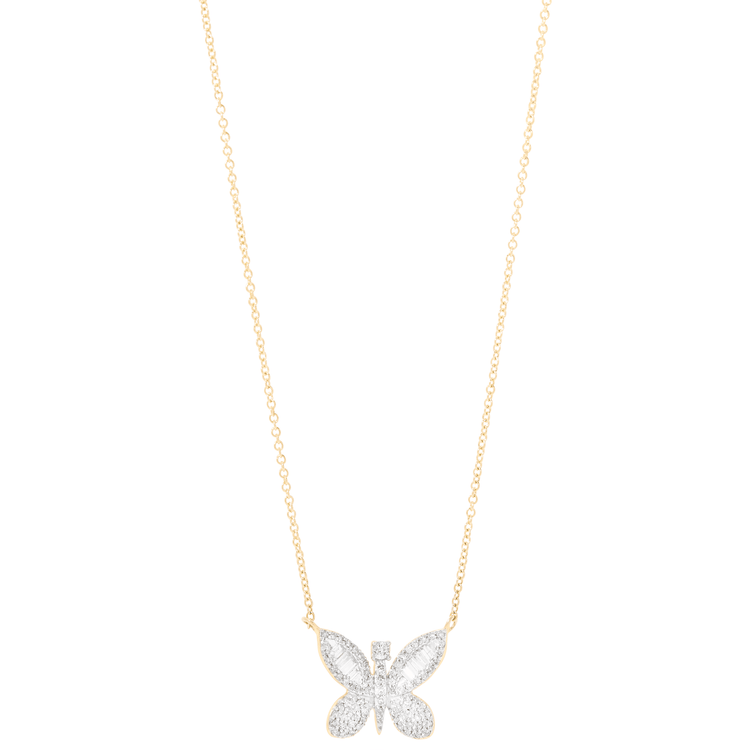 2.0 CT Round & Baguette Moissanite Diamond Butterfly Pendant Necklace in Solid Gold 2