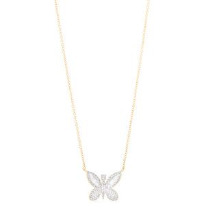 2.0 CT Round & Baguette Moissanite Diamond Butterfly Pendant Necklace in Solid Gold