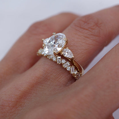 Classic 0.40 CT Round & Baguette Moissanite Stones Cluster Wedding Bands 6