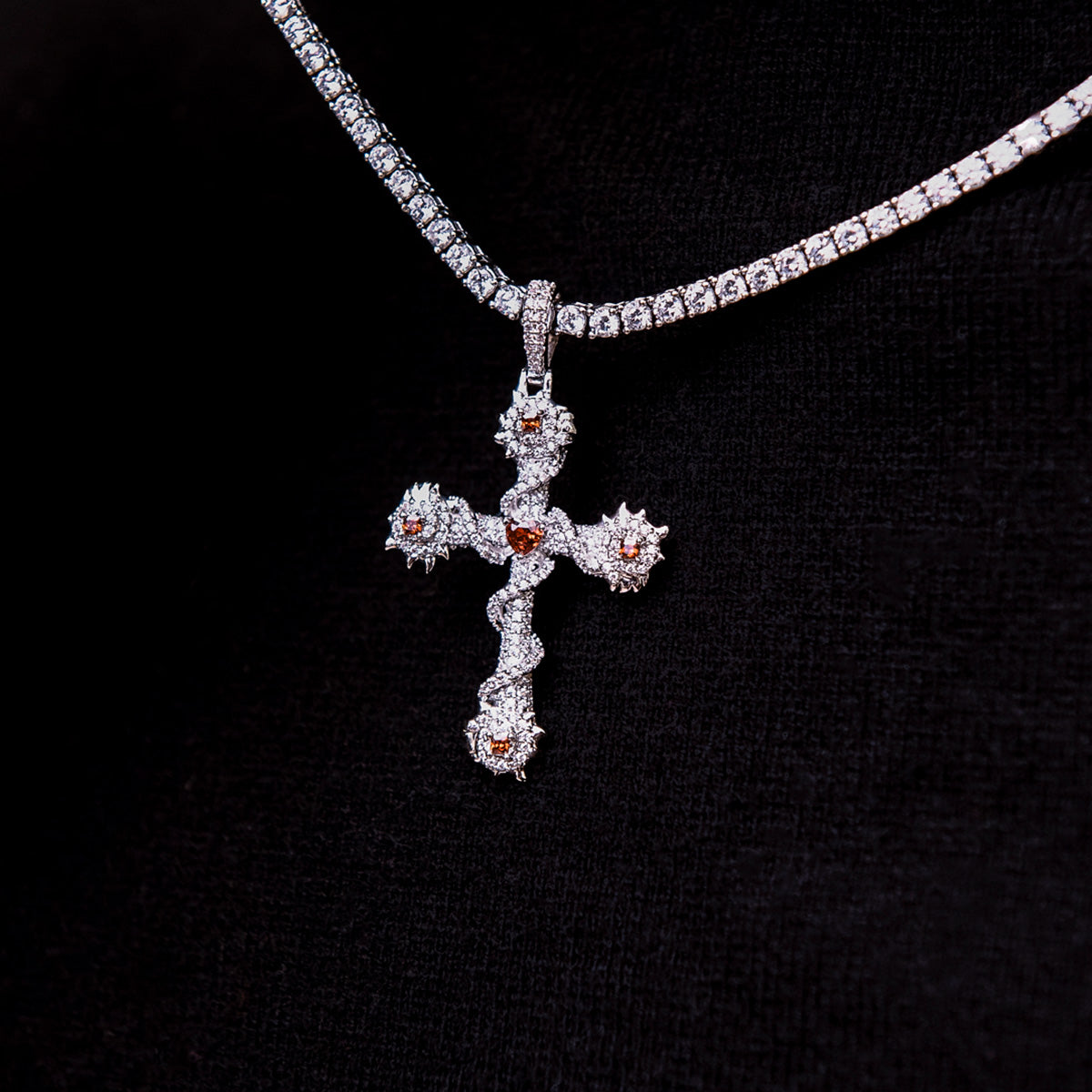3 CT Round, Heart & Princess Moissanite Cross Style Silver Pendant for Him 3