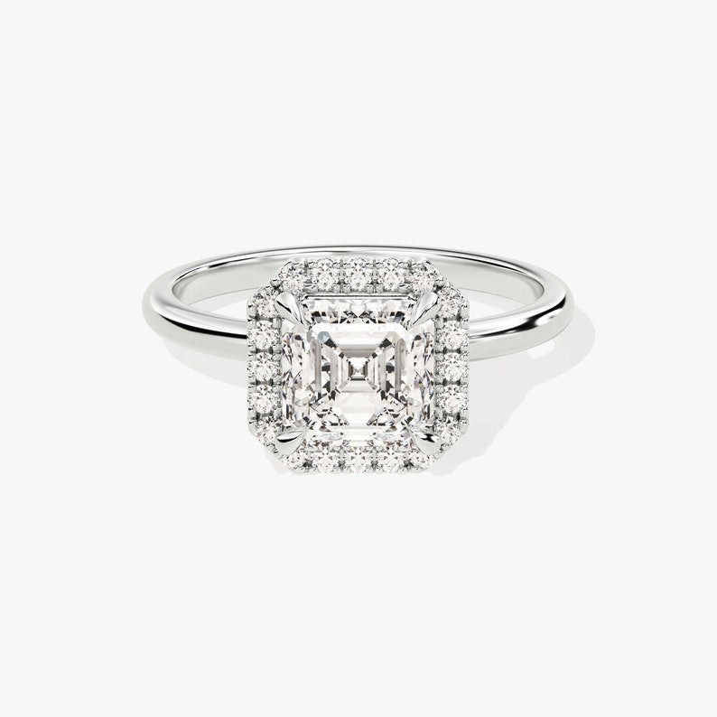 Stunning 1.0-2.0 CT Asscher Moissanite Engagement Ring with Halo Design 4