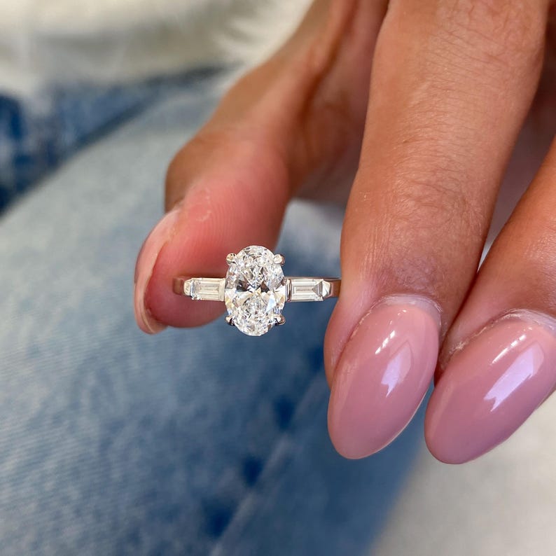 Stunning 1.0 CT Oval Moissanite Engagement Ring in Three stones Design 5