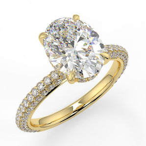 Stunning 2.11 CT Oval Moissanite Engagement Ring with Hidden Halo & Three Side Pave Design