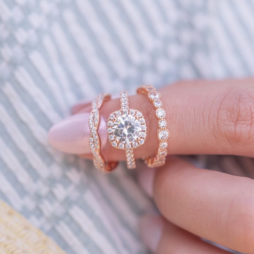 Stunning 0.4 TCW Round Moissanite Stone With Full Eternity Wedding Band 5