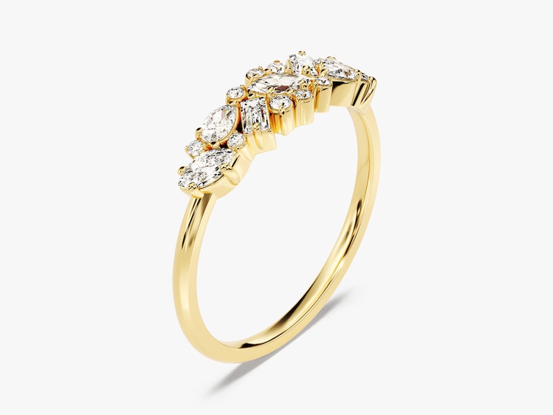 Stunning 0.72 CT Round, Marquise & Baguette Moissanite Stones Cluster Wedding Band 2