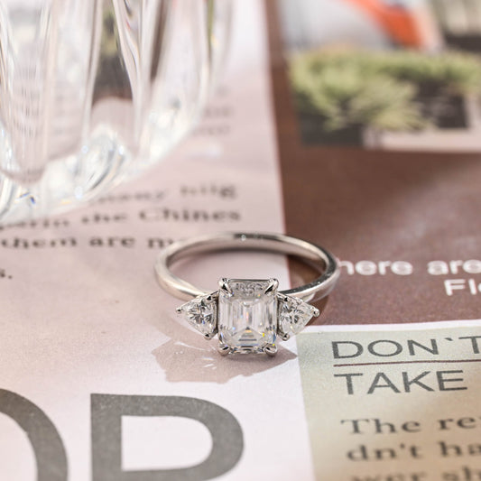 Stunning 3.0 CT Emerald Moissanite Engagement Ring with 3 Stones Design 2