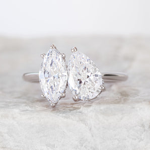 Stunning 3.0 TCW Pear & Marquise Moissanite Engagement Ring