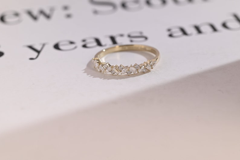 Stunning 0.3 TCW Round, Marquise & Emerald Moissanite Stones Half Eternity Wedding Band 1