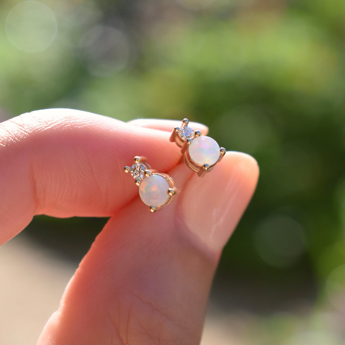0.41 TCW CT Round Opal Lab Made Diamond- October Birthstone Studs 7